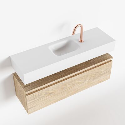 MONDIAZ ANDOR 100cm toiletmeubel washed oak. LEX 100cm wastafel talc midden 1 kraangat