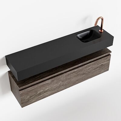 MONDIAZ ANDOR 120cm toiletmeubel dark brown. LEX 120cm wastafel urban rechts 1 kraangat