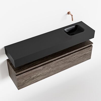 MONDIAZ ANDOR 120cm toiletmeubel dark brown. LEX 120cm wastafel urban rechts geen kraangat