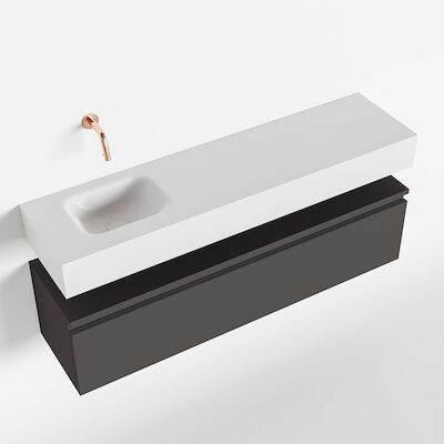 MONDIAZ ANDOR 120cm toiletmeubel dark grey. LEX 120cm wastafel talc links geen kraangat