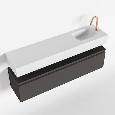 MONDIAZ ANDOR 120cm toiletmeubel dark grey. LEX 120cm wastafel talc rechts 1 kraangat