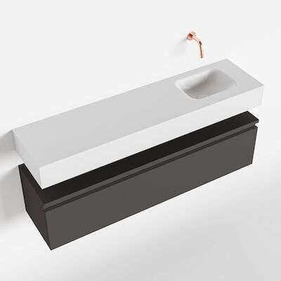 MONDIAZ ANDOR 120cm toiletmeubel dark grey. LEX 120cm wastafel talc rechts geen kraangat