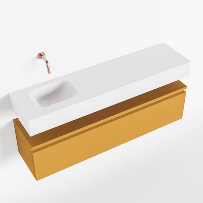 MONDIAZ ANDOR 120cm toiletmeubel ocher. LEX 120cm wastafel talc links geen kraangat