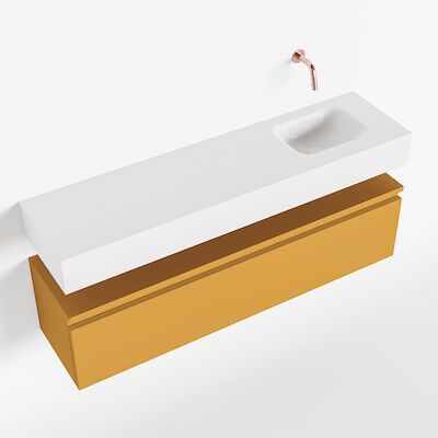 MONDIAZ ANDOR 120cm toiletmeubel ocher. LEX 120cm wastafel talc rechts geen kraangat
