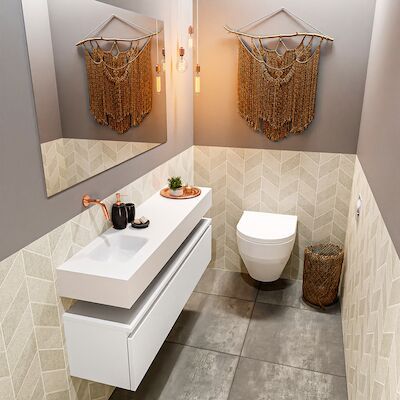 MONDIAZ ANDOR 120cm toiletmeubel talc. LEX 120cm wastafel talc links geen kraangat