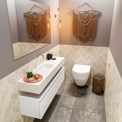 MONDIAZ ANDOR 120cm toiletmeubel talc. LEX 120cm wastafel talc midden geen kraangat
