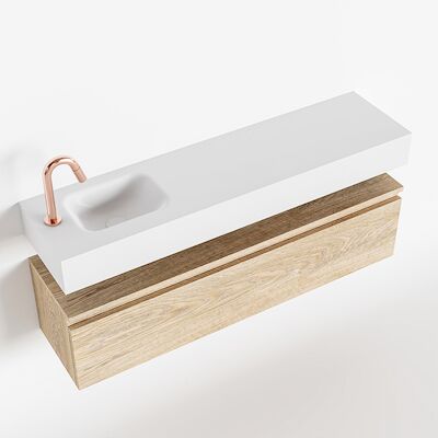 MONDIAZ ANDOR 120cm toiletmeubel washed oak. LEX 120cm wastafel talc links 1 kraangat