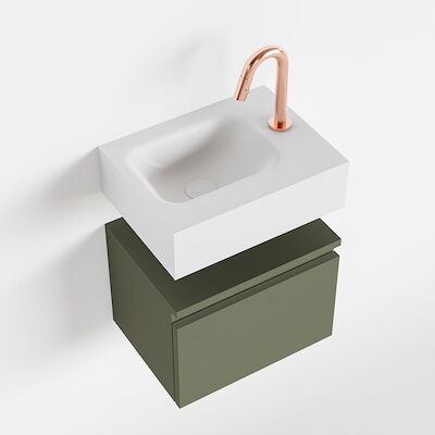 MONDIAZ ANDOR 40cm toiletmeubel army. LEX 40cm wastafel talc links 1 kraangat