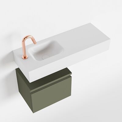 MONDIAZ ANDOR 40cm toiletmeubel army. LEX 80cm wastafel talc links 1 kraangat