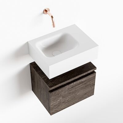 MONDIAZ ANDOR 40cm toiletmeubel dark brown. LEX 40cm wastafel talc links geen kraangat
