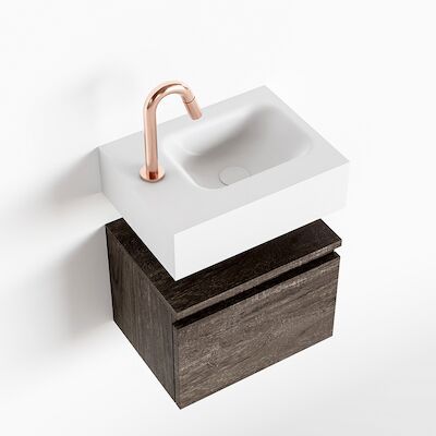 MONDIAZ ANDOR 40cm toiletmeubel dark brown. LEX 40cm wastafel talc rechts 1 kraangat