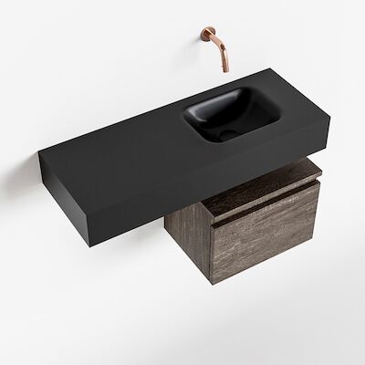 MONDIAZ ANDOR 40cm toiletmeubel dark brown. LEX 80cm wastafel urban rechts geen kraangat