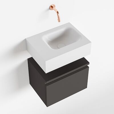 MONDIAZ ANDOR 40cm toiletmeubel dark grey. LEX 40cm wastafel talc rechts geen kraangat