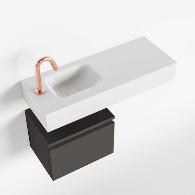 MONDIAZ ANDOR 40cm toiletmeubel dark grey. LEX 80cm wastafel talc links 1 kraangat