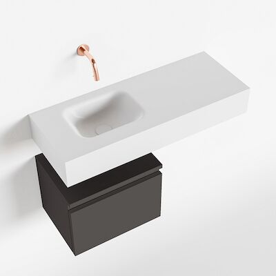 MONDIAZ ANDOR 40cm toiletmeubel dark grey. LEX 80cm wastafel talc links geen kraangat