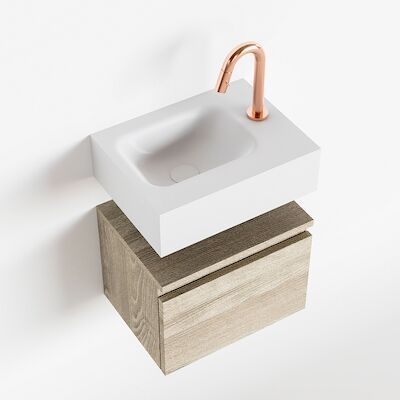 MONDIAZ ANDOR 40cm toiletmeubel light brown grey. LEX 40cm wastafel talc links 1 kraangat