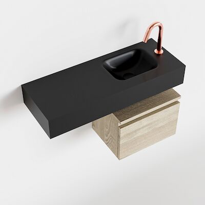 MONDIAZ ANDOR 40cm toiletmeubel light brown grey. LEX 80cm wastafel urban rechts 1 kraangat