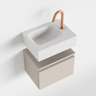 MONDIAZ ANDOR 40cm toiletmeubel linen. LEX 40cm wastafel talc links 1 kraangat