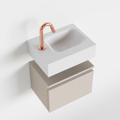 MONDIAZ ANDOR 40cm toiletmeubel linen. LEX 40cm wastafel talc rechts 1 kraangat