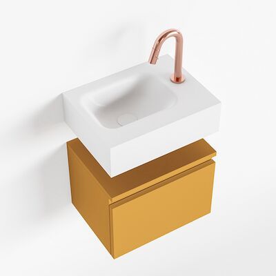 MONDIAZ ANDOR 40cm toiletmeubel ocher. LEX 40cm wastafel talc links 1 kraangat