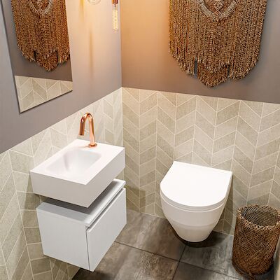 MONDIAZ ANDOR 40cm toiletmeubel talc. LEX 40cm wastafel talc links 1 kraangat