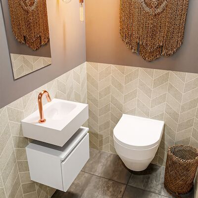 MONDIAZ ANDOR 40cm toiletmeubel talc. LEX 40cm wastafel talc rechts 1 kraangat
