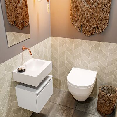 MONDIAZ ANDOR 40cm toiletmeubel talc. LEX 40cm wastafel talc rechts geen kraangat
