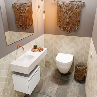 MONDIAZ ANDOR 40cm toiletmeubel talc. LEX 80cm wastafel talc links geen kraangat