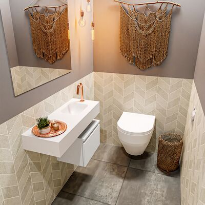 MONDIAZ ANDOR 40cm toiletmeubel talc. LEX 80cm wastafel talc rechts 1 kraangat