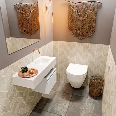 MONDIAZ ANDOR 40cm toiletmeubel talc. LEX 80cm wastafel talc rechts geen kraangat