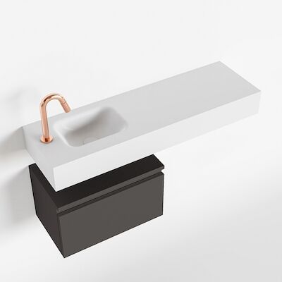 MONDIAZ ANDOR 50cm toiletmeubel dark grey. LEX 100cm wastafel talc links 1 kraangat