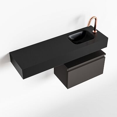 MONDIAZ ANDOR 50cm toiletmeubel dark grey. LEX 100cm wastafel urban rechts 1 kraangat