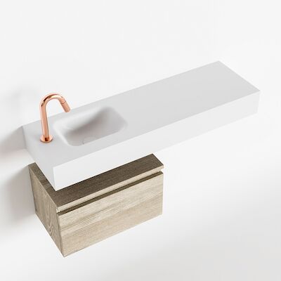 MONDIAZ ANDOR 50cm toiletmeubel light brown grey. LEX 100cm wastafel talc links 1 kraangat