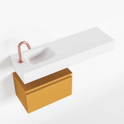 MONDIAZ ANDOR 50cm toiletmeubel ocher. LEX 100cm wastafel talc links 1 kraangat