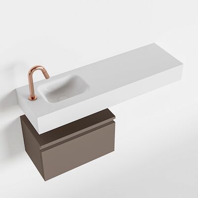 MONDIAZ ANDOR 50cm toiletmeubel smoke. LEX 100cm wastafel talc links 1 kraangat