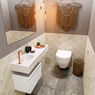 MONDIAZ ANDOR 50cm toiletmeubel talc. LEX 100cm wastafel talc links 1 kraangat