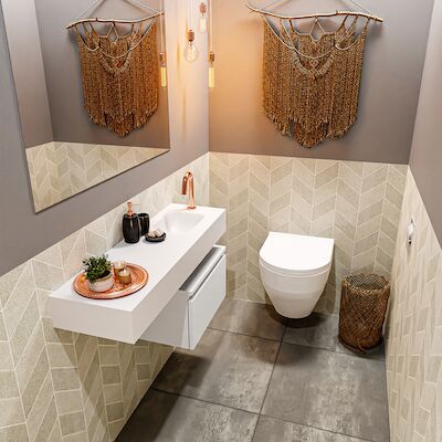 MONDIAZ ANDOR 50cm toiletmeubel talc. LEX 100cm wastafel talc rechts 1 kraangat