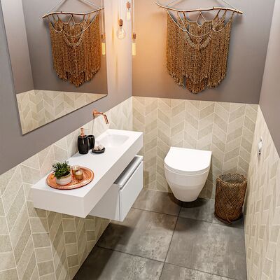 MONDIAZ ANDOR 50cm toiletmeubel talc. LEX 100cm wastafel talc rechts geen kraangat