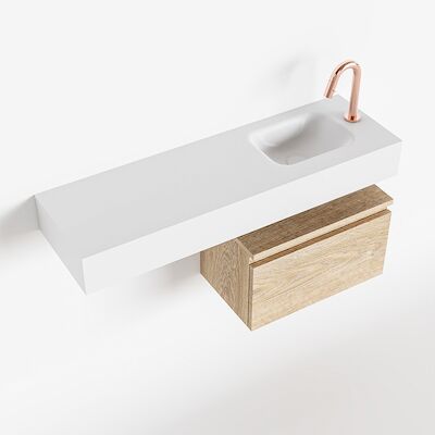 MONDIAZ ANDOR 50cm toiletmeubel washed oak. LEX 100cm wastafel talc rechts 1 kraangat