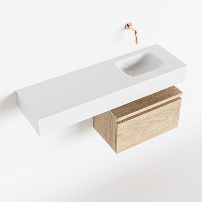 MONDIAZ ANDOR 50cm toiletmeubel washed oak. LEX 100cm wastafel talc rechts geen kraangat