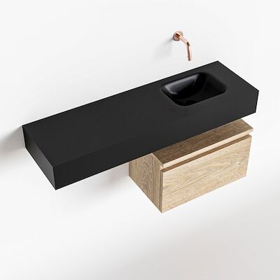 MONDIAZ ANDOR 50cm toiletmeubel washed oak. LEX 100cm wastafel urban rechts geen kraangat
