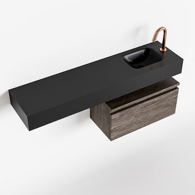 MONDIAZ ANDOR 60cm toiletmeubel dark brown. LEX 120cm wastafel urban rechts 1 kraangat