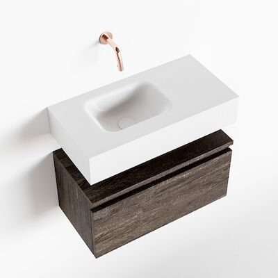 MONDIAZ ANDOR 60cm toiletmeubel dark brown. LEX 60cm wastafel talc links geen kraangat