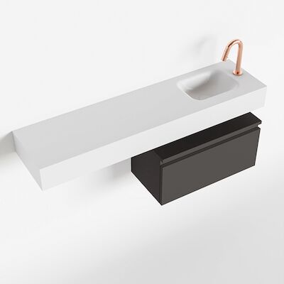 MONDIAZ ANDOR 60cm toiletmeubel dark grey. LEX 120cm wastafel talc rechts 1 kraangat