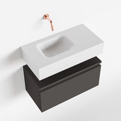MONDIAZ ANDOR 60cm toiletmeubel dark grey. LEX 60cm wastafel talc links geen kraangat