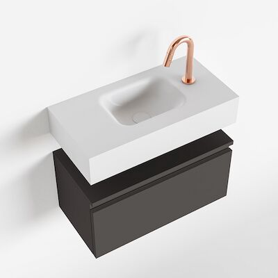 MONDIAZ ANDOR 60cm toiletmeubel dark grey. LEX 60cm wastafel talc midden 1 kraangat