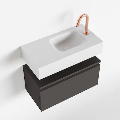 MONDIAZ ANDOR 60cm toiletmeubel dark grey. LEX 60cm wastafel talc rechts 1 kraangat