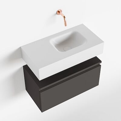 MONDIAZ ANDOR 60cm toiletmeubel dark grey. LEX 60cm wastafel talc rechts geen kraangat
