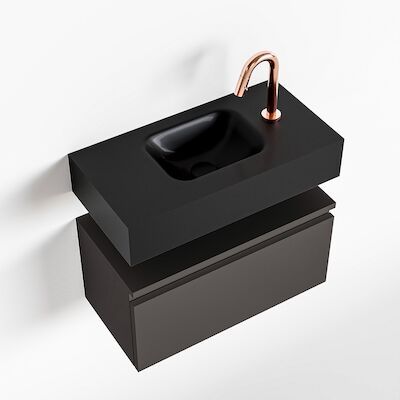 MONDIAZ ANDOR 60cm toiletmeubel dark grey. LEX 60cm wastafel urban midden 1 kraangat