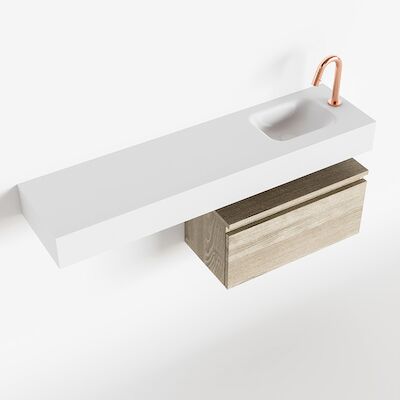 MONDIAZ ANDOR 60cm toiletmeubel light brown grey. LEX 120cm wastafel talc rechts 1 kraangat